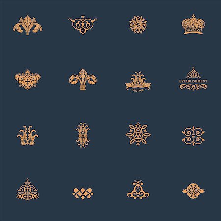 Luxury vintage logo set. Calligraphic emblems and elements elegant decor. Vector ornament for letter Stock Photo - Budget Royalty-Free & Subscription, Code: 400-08676730