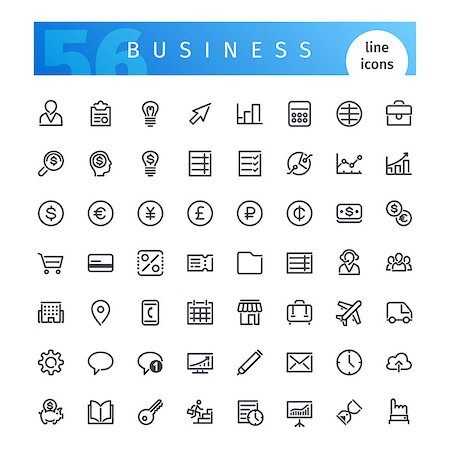 Set of 56 business line icons suitable for gui, web, infographics and apps. Isolated on white background. Clipping paths included. Stock Photo - Budget Royalty-Free & Subscription, Code: 400-08677236