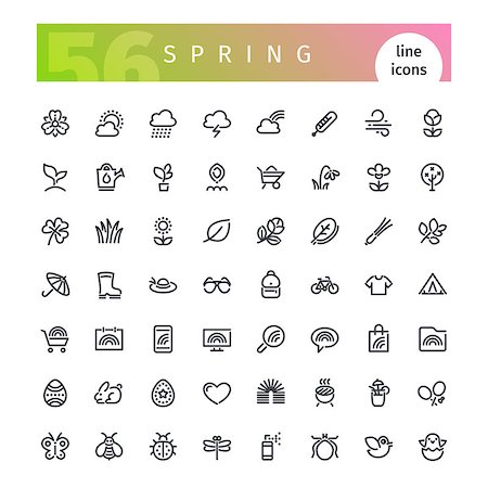 Set of 56 spring line icons suitable for gui, web, infographics and apps. Isolated on white background. Clipping paths included. Stock Photo - Budget Royalty-Free & Subscription, Code: 400-08677246