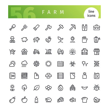 pictogram sun - Set of 56 farm line icons suitable for gui, web, infographics and apps. Isolated on white background. Clipping paths included. Stock Photo - Budget Royalty-Free & Subscription, Code: 400-08677240