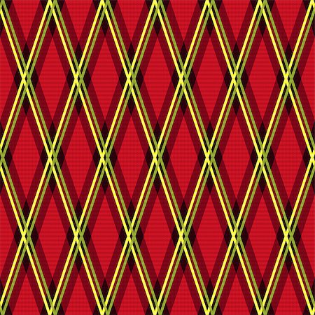 simsearch:400-07215658,k - Rhombic seamless vector fabric pattern mainly in red color with green and yellow lines Stock Photo - Budget Royalty-Free & Subscription, Code: 400-08677906