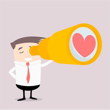 minimalistic illustration of a man holding a spyglass with heart symbol in front, finding love concept, eps10 vector Stock Photo - Budget Royalty-Free & Subscription, Code: 400-08678284