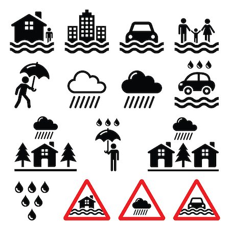 flooded homes - Nature vector icons - flood, danger isolated on white Stock Photo - Budget Royalty-Free & Subscription, Code: 400-08679403