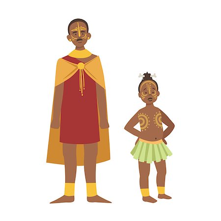 Chief And His Son In Skirt From African Native Tribe Simplified Cartoon Style Flat Vector Illustration Isolated On White Background Stock Photo - Budget Royalty-Free & Subscription, Code: 400-08679514