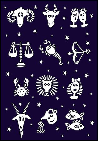 set of zodiac signs, stylized icons on blue backgorund Stock Photo - Budget Royalty-Free & Subscription, Code: 400-08679647