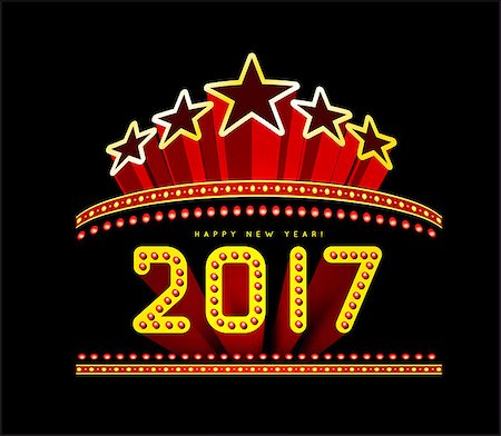 sermax55 (artist) - New Year marquee 2017. Vector illustration on black Stock Photo - Budget Royalty-Free & Subscription, Code: 400-08679908