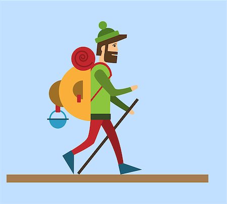 Flat style vector illustration Tourist on blue Stock Photo - Budget Royalty-Free & Subscription, Code: 400-08671204