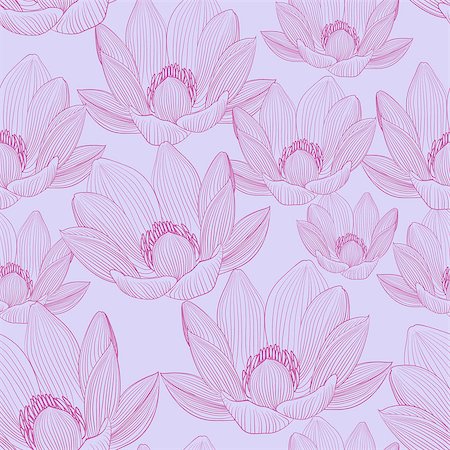 Cute line art seamless pattern with pink lotus flowers. Water lilies wallpapers. Lotus design. Flowers in vector Stock Photo - Budget Royalty-Free & Subscription, Code: 400-08671552