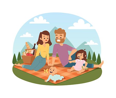 Family picnicking summer happy lifestyle park outdoors together, enjoying meadow vacation character vector. Family picnic vacation and summer family picnic. Happy family picnic resting outdoors. Stock Photo - Budget Royalty-Free & Subscription, Code: 400-08672137