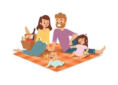 Family picnicking summer happy lifestyle park outdoors together, enjoying meadow vacation character vector. Family picnic vacation and summer family picnic. Happy family picnic resting outdoors. Stock Photo - Budget Royalty-Free & Subscription, Code: 400-08672147