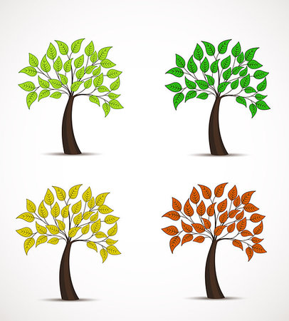simsearch:400-06327292,k - Vector tree in four colors, decorative tree with leaves Stock Photo - Budget Royalty-Free & Subscription, Code: 400-08672488