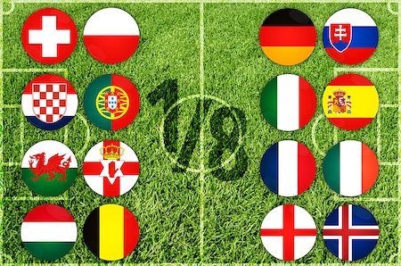 euro teams flags - Euro country flags team icon on green grass background Stock Photo - Budget Royalty-Free & Subscription, Code: 400-08672530