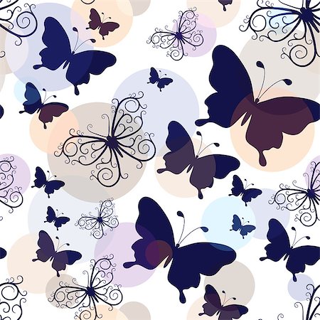 simsearch:400-05741762,k - Seamless pattern with graphic black and lacy vintage butterflies with pastel colorful balls (vector eps10) Stock Photo - Budget Royalty-Free & Subscription, Code: 400-08673413