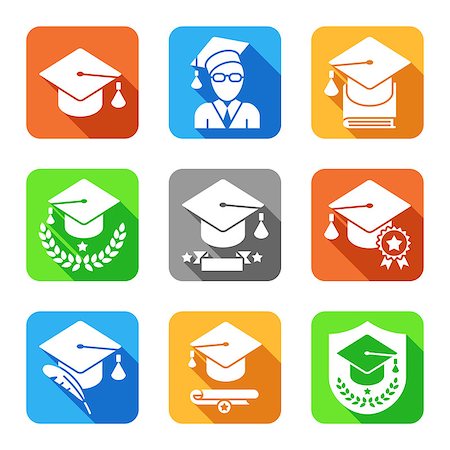 Education and school icons. Set of 9 colored flat vector icons with long shadows Stock Photo - Budget Royalty-Free & Subscription, Code: 400-08673807