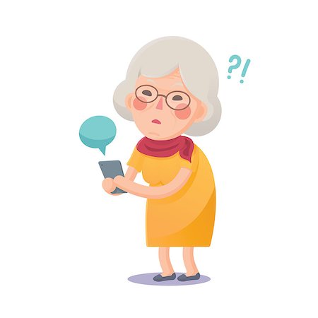 simsearch:400-05918419,k - Vector Illustration of Confused Grandma Using Smart Phone Isolated  on White Background, Cute Cartoon Character Stock Photo - Budget Royalty-Free & Subscription, Code: 400-08673911