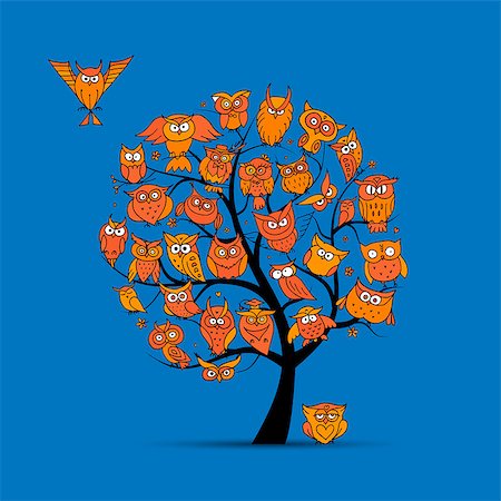 simsearch:400-07995476,k - Owl tree for your design. Vector illustration Stock Photo - Budget Royalty-Free & Subscription, Code: 400-08680084