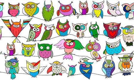 simsearch:400-07995476,k - Funny owls, seamless pattern for your design. Vector illustration Stock Photo - Budget Royalty-Free & Subscription, Code: 400-08680082