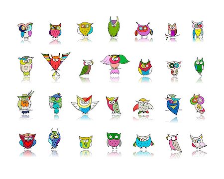 simsearch:400-07995476,k - Set of funny owl collection for your design. Vector illustration Stock Photo - Budget Royalty-Free & Subscription, Code: 400-08680083