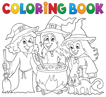 simsearch:400-05686860,k - Coloring book three witches theme 1 - eps10 vector illustration. Stock Photo - Budget Royalty-Free & Subscription, Code: 400-08680807