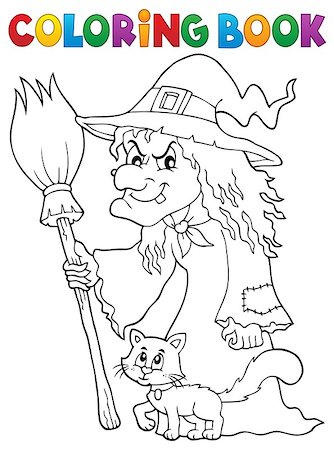 simsearch:400-05686860,k - Coloring book witch with cat and broom - eps10 vector illustration. Stock Photo - Budget Royalty-Free & Subscription, Code: 400-08680809