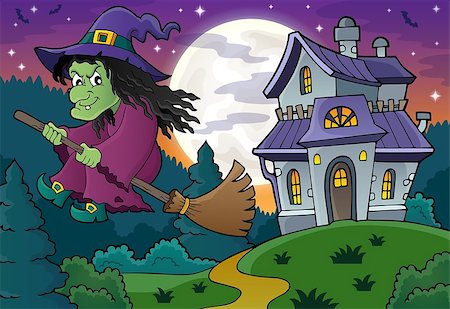 simsearch:400-05686860,k - Witch on broom theme image 4 - eps10 vector illustration. Stock Photo - Budget Royalty-Free & Subscription, Code: 400-08680849