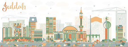 saudi arabia people - Abstract Jeddah Skyline with Color Buildings. Vector Illustration. Business Travel and Tourism Concept with Modern Buildings. Image for Presentation Banner Placard and Web Site. Stock Photo - Budget Royalty-Free & Subscription, Code: 400-08681068