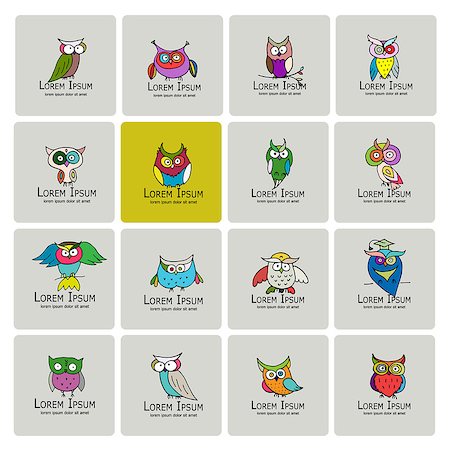simsearch:400-07995476,k - Set of funny owl collection for your design. Vector illustration Stock Photo - Budget Royalty-Free & Subscription, Code: 400-08681285