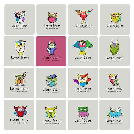 simsearch:400-07995476,k - Set of funny owl collection for your design. Vector illustration Stock Photo - Budget Royalty-Free & Subscription, Code: 400-08681286