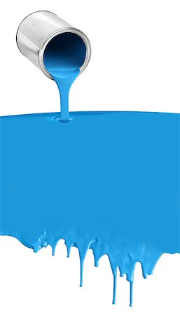 Paint can pouring dripping blue paint on white background Stock Photo - Budget Royalty-Free & Subscription, Code: 400-08694074