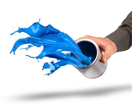 Hand throwing blue paint from tin can isolated on white Photographie de stock - Aubaine LD & Abonnement, Code: 400-08694150