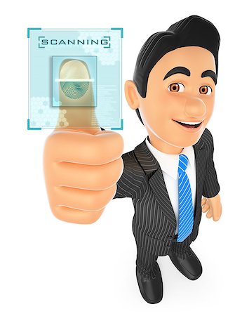 sensor - 3d business people illustration. Businessman identifying with fingerprint. Isolated white background. Stock Photo - Budget Royalty-Free & Subscription, Code: 400-08694488