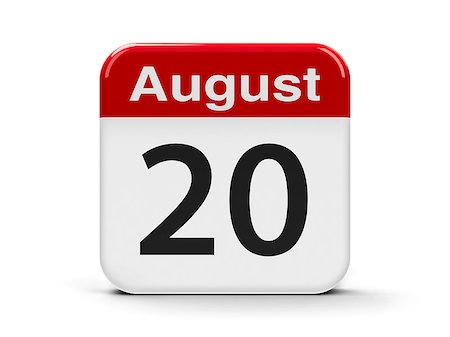 Calendar web button - The Twentieth of August, three-dimensional rendering, 3D illustration Stock Photo - Budget Royalty-Free & Subscription, Code: 400-08695999