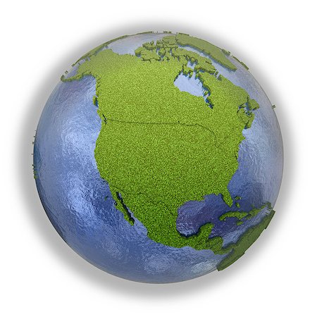 simsearch:400-08401820,k - North America on 3D model of planet Earth with grassy continents with embossed countries and blue ocean. 3D illustration isolated on white background. Photographie de stock - Aubaine LD & Abonnement, Code: 400-08696226