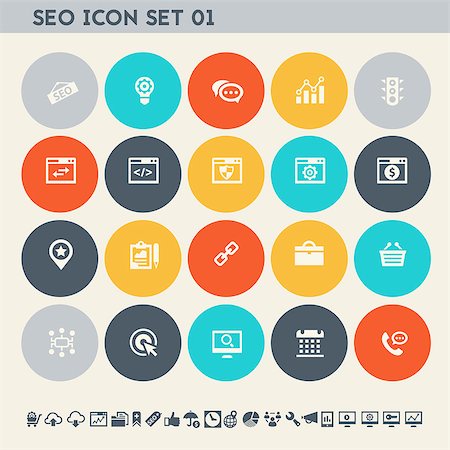 Modern flat design multicolored SEO icons collection Stock Photo - Budget Royalty-Free & Subscription, Code: 400-08696977