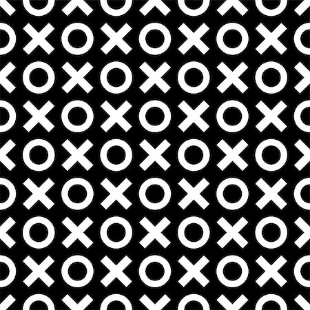 Tile x o noughts and crosses black and white vector pattern for seamless decoration background wallpaper Stock Photo - Budget Royalty-Free & Subscription, Code: 400-08697511