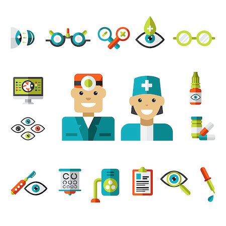 eye laser beam - Set of ophtalmology icons in flat style. Collection of vector illustrations Stock Photo - Budget Royalty-Free & Subscription, Code: 400-08697665