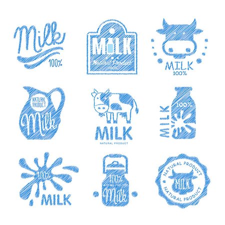 Set of milk and dairy farm product logo labels Stock Photo - Budget Royalty-Free & Subscription, Code: 400-08697688
