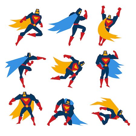 protector - Super hero in different poses, vector illustration set Stock Photo - Budget Royalty-Free & Subscription, Code: 400-08697693