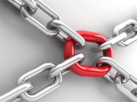Chains with red link - team cooperation concept, three-dimensional rendering, 3D illustration Stock Photo - Budget Royalty-Free & Subscription, Code: 400-08697931