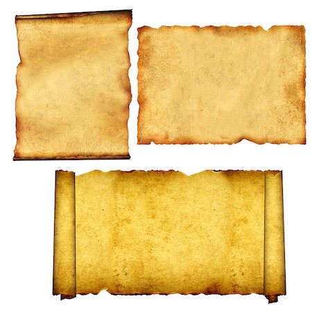 Collection of old scrolls and parchments. Isolated on white background. 3d render Stock Photo - Budget Royalty-Free & Subscription, Code: 400-08693653