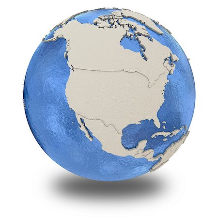 simsearch:400-08401820,k - North America on 3D model of blue Earth with embossed countries and blue ocean. 3D illustration isolated on white background with shadow. Photographie de stock - Aubaine LD & Abonnement, Code: 400-08693837