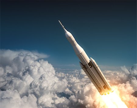 Space Launch System Flying In The Clouds. 3D Illustration. Stock Photo - Budget Royalty-Free & Subscription, Code: 400-08705583