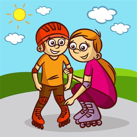Mother and child on roller skates Clipart Vector illustration Stock Photo - Budget Royalty-Free & Subscription, Code: 400-08707411