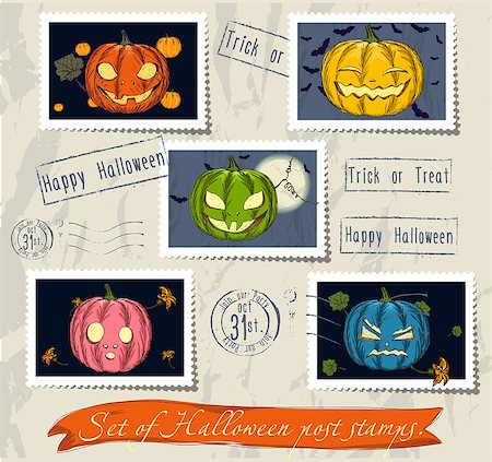 scary eyes drawing - Vintage halloween post stamps set. Vector illustration EPS10 Stock Photo - Budget Royalty-Free & Subscription, Code: 400-08707596