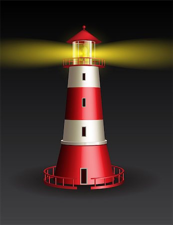 simsearch:400-04272525,k - Red lighthouse on black background. Vector illustration Stock Photo - Budget Royalty-Free & Subscription, Code: 400-08707813