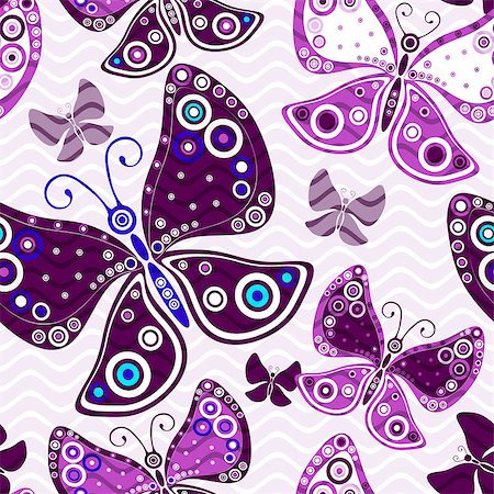 simsearch:400-05741762,k - Seamless vivid pattern with violet butterflies and translucent waves (vector, eps10) Stock Photo - Budget Royalty-Free & Subscription, Code: 400-08708298