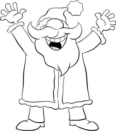 simsearch:400-08708552,k - Black and White Cartoon Illustration of Happy Santa Claus on Christmas Time for Coloring Book Stock Photo - Budget Royalty-Free & Subscription, Code: 400-08708556