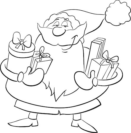 simsearch:400-08708552,k - Black and White Cartoon Illustration of Santa Claus with Christmas Presents for Coloring Book Stock Photo - Budget Royalty-Free & Subscription, Code: 400-08708552