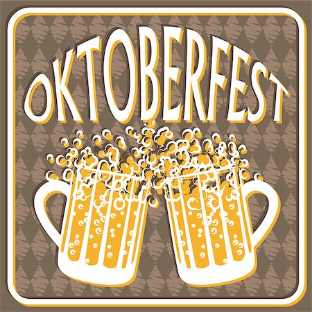 Vintage styled emblem with glasses of beer for Oktoberfest festival. Vector illustration. Stock Photo - Budget Royalty-Free & Subscription, Code: 400-08709576