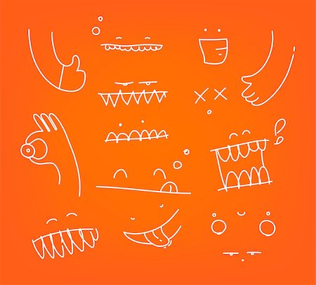simsearch:400-04790516,k - Cute face characters drawing with white lines on orange background Stock Photo - Budget Royalty-Free & Subscription, Code: 400-08709592